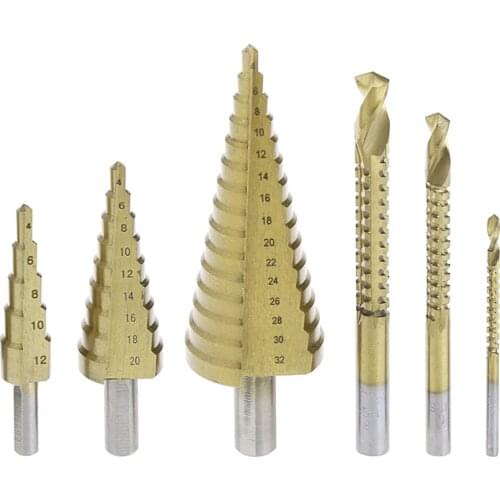 6 Pcs/Set HSS Steel Titanium Coated Step Drill Bit Hole Cutter 4-32mm Metal Tool