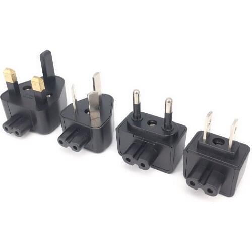 IEC 320 C7 to EU/US/UK/AU AC Adapter Plug 2.5A Connect C8 2 prong Angle 90 Dergee Adapter for Laptop Computer Power Converter