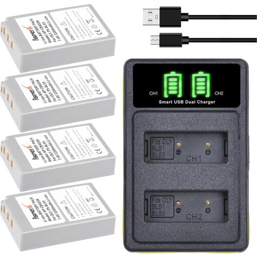 2Pcs 2200mAh PS-BLS5 BLS-5 BLS5 BLS 5 Batteries + LED USB Charger for Olympus OM-D E-M10 PEN E-PL2 E-PL5 E-PL6 E-PM2 Stylus 1