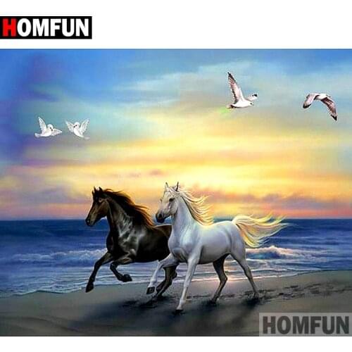 HOMFUN 5D DIY Diamond Painting "Animal horse seagull" Full Drill Resin Diamond Embroidery Cross Stitch Home Decor A27486