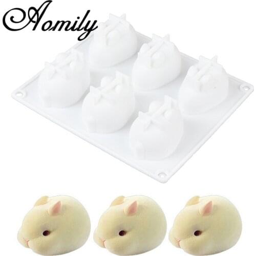 Aomily 6 Holes Rabbit Shaped Silicone Molds 3D Handmade Fondant Cake Mold DIY Sugar Craft Chocolate Moulds Ice Block Soap Tools