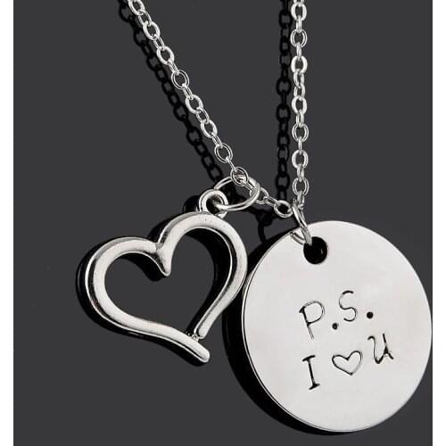 Bespmosp 24PCS/Lot Wholesale Delicate Hand Stamped"P.S. I Love You" Heart Pendant Necklace Couple Lover Family Jewelry Charms
