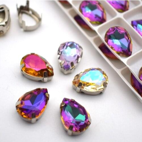 Glitter Sew On Hollow Base Rhinestones Glass Top Crystals For Garment Needlwork Decorative Crafts Drop Flatback Nails Gemstones