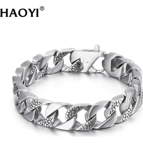 15mm Wide Mens Bracelet Simple Fashion Cuban Style Personality Design Metal Stainless Steel Snakeskin Pattern Bracelet Jewelry