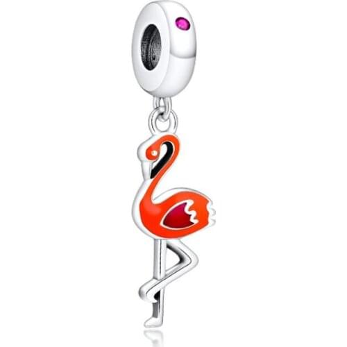 BEADS for Jewelry Making BraceletS Orange Flamingo cHarMs 100% 925 OrigiNal Sterling Silver Jewerly Free Shipping