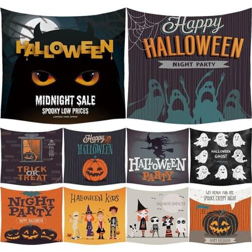 Halloween Pumpkin Tapestry Background Cloth Yoga Mat Blanket Wall Hanging Art Decoration Pumpkin Castle Witch Tapestries