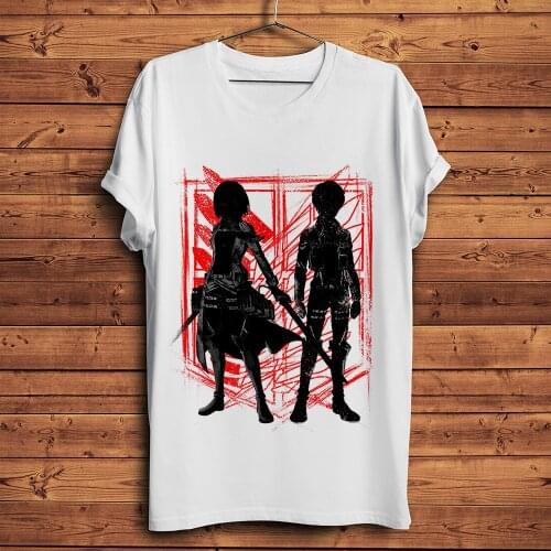 Attack on Titan anime Mikasa Ackerman and Eren Jaeger t-shirt homme short t shirt men new white casual tshirt unisex streetwear
