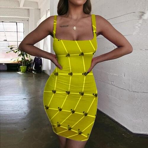 Giyu Brand Geometric Dresses Women Psychedelic Ladies Dresses Vortex Halter Sleeveless Time Tunnel Vestido Sexy Yellow 3d Print