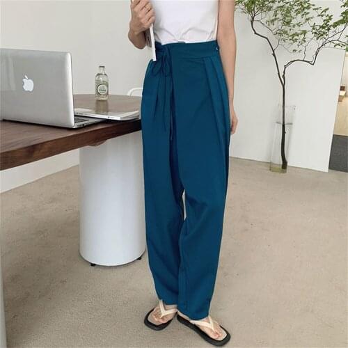 HziriP Vintage Loose Full Length Pants 2021 Autumn Casual Chic Cotton Stylish All Match High Waist Streetwear Women Wide Leg OL