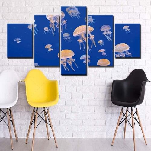 Canvas Painting Home Decor Modular Jellyfish Pictures Modern Printing Animal Poster For 5 Panel Living Room Wall Art Framework