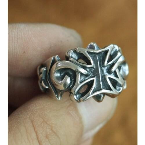 925 Sterling Silver Star Cross Ring Mens Biker Punk Ring TA119 US 7~15