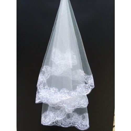 Honey Qiao Lace Bridal Veils New Arrival White Tulle Wrist Length Simple Real Image One Layer Cheap Wedding Veils