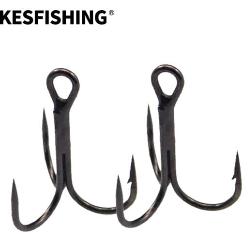 KESFISHING 12pcs Fishing Hook Carbon Steel Barbed Fishhooks Super Sharp Triple Hooks Sea Tackle Accessories with Box