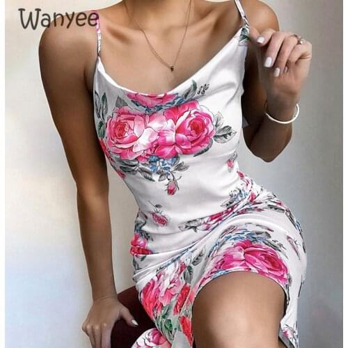 Summer Fashion Sexy Sleeveless Flower Sling Clothing Printing Women New Printed Dress with Straps and Beautiful Back Elegant