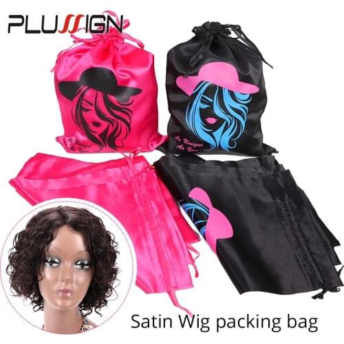 1-3Pcs/Lot Black 10X14Inch Satin Packaging Wig Storage Bags For Hair Bundles With Drawstring Soft Silk Customized Logo Hair Bag