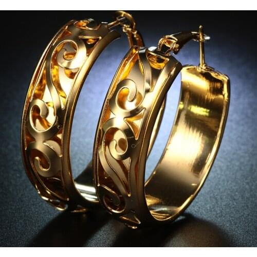 Fashion Gold Color Circle Earrings For Women Luxury Hollow Pattern Hoop Earrings Fashion Jewelry Women Wedding Anniversary Gift