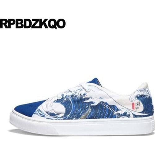 Runway Skate Brand Breathable Suede Lace Up Men Blue Sneakers Designer Shoes China Printed Canvas Trainers Painting Patchwork