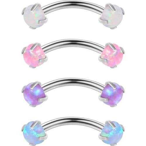 Stainless Steel Opal Eyebrow Piercing Set 16G Tongue Piercing Snake Eyes Crystal Eyebrow Piercing Lot Opal Eyebrow Ring Bulk