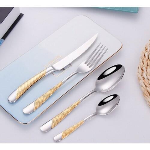 Silver Stainless Steel Cutlery Set Spoon Gold Dinnerware Set Gold Knife Fork Spoon Silverware Kitchen Party Dinner Tableware Set