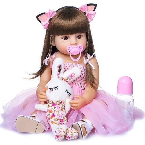 Real cute face girl bebe reborn toddler girl pink princess baty toy very soft full body silicone NPK doll surprice toys gift