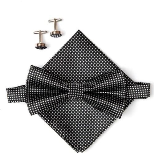 HOOYI 2019 new mens bow tie set bowties cufflinks Handkerchief black gravata corbatas 10colors