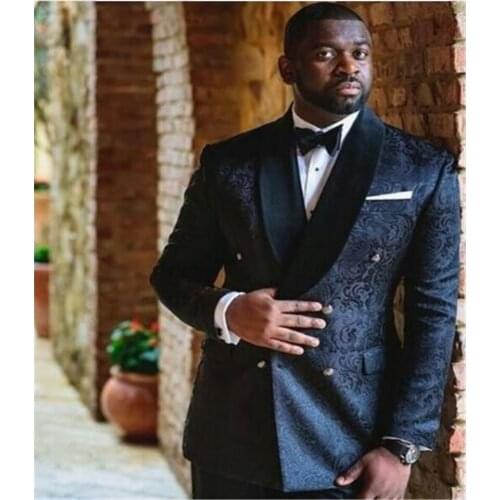 2020 New Black Men suits Floral Double Breasted Mens Suits Groom Wedding Tuxedo 2 Piece Suit Formal Party Suits jacket pant vest