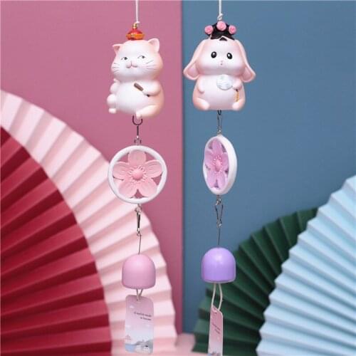 Japanese style kawaii rabbit, meow wind chime ornaments girls bedroom Wind Chimes Outdoor hanging remind bell lucky pendant