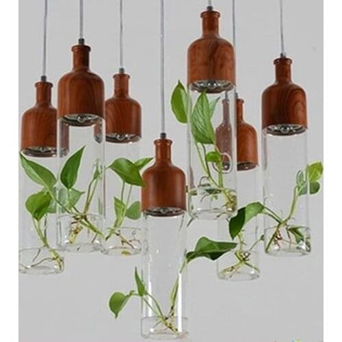 Restaurant Pendant Lights Plant Wooden Lamps Modern LED Bar Aisle Dining Room Light Nordic Glass Aquarium Pendant Lamp