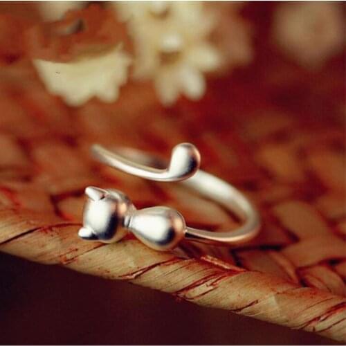 925 Sterling Silver Jewelry Individuality Fashion Aesthetic Accessories Female Small Fresh Cat Opening Rings SR148