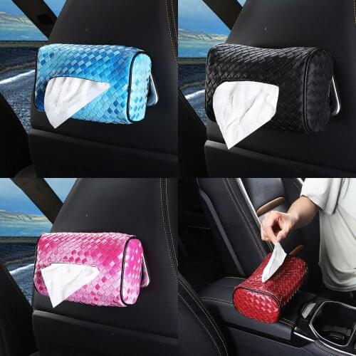 Car tissue box waving braid hand-woven car-mounted seat back hanging tissue holder armrest sunshade paper box leather case