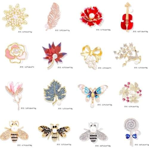 A pack of 12 Summer new fashion womens Enamel cello bee deer maple leaf butterfly imitation pearl flower animal BROOCH BADGE