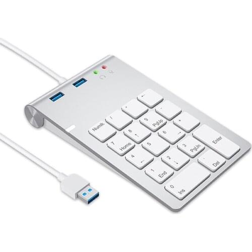 USB Numeric Keypad with USB3.0+3.5mm Audio Interface Hub Multifunctional Accounting Financial Calculator Small Keyboard