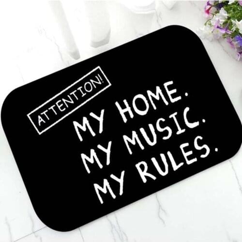 Attention My Home My Music My Rules Welcome Mat for Front Door Funny Loud Music Quote Doormat Rug Carpet Cool Home Decor