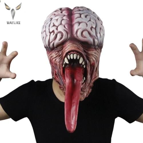 WAYLIKE Biochemical Zombie Mask Horror Long Tongue Brain Burst Mask For Halloween Easter Party Scary Latex Mask