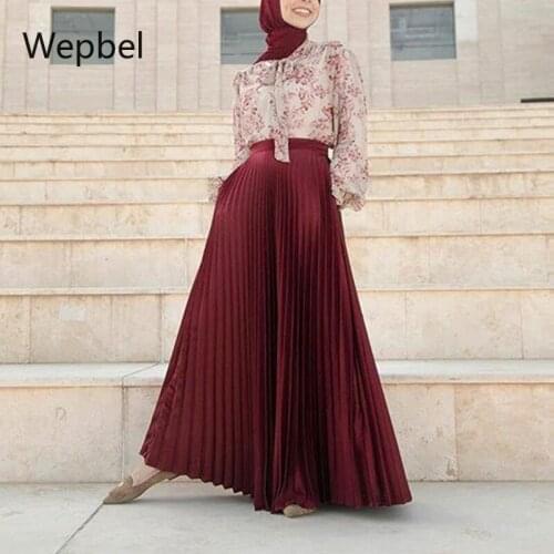 Wepbel Big Swing Ramadan Skirte Arab Dubai High Waist Pleated Skirt Muslim Fashion Solid Color Slim Fits Eid Al-Fitr Skirts