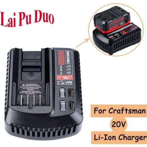 For CRAFTSMAN 20V 2A Li-ion Battery Charger CMCB102 Rechargeable Power Tool 100V/240V Lithium Battery Charger With Dual USB