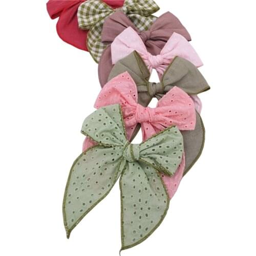 Fable Bow Hair Clips for Baby Girls Women Hemmed Hairbow Large Tails Embroidered Hair Bows Accessories Hairgrips