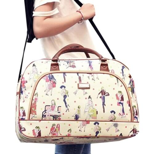 Korean Large-Capacity Women Waterproof Print Travel Bag Female Hand Luggage Bag PU Leather Travel Baggage Luggage Duffle Bag