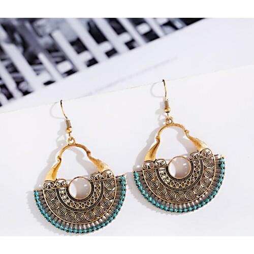 Vintage Boho Heart Hollow Mandala Flowe Dangle Drop Earrings For Women Ethnic Gold Silver Color Party Jewelry Gift Pendientes