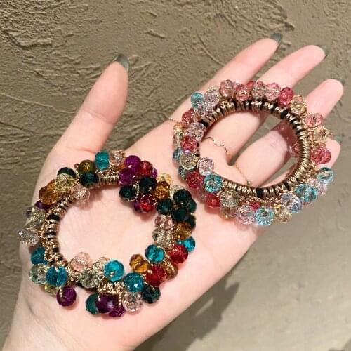 Women New Crystal Bracelet Hair Ties Lady High Elastic Rubber Bands Girl Ponytail Head Rope