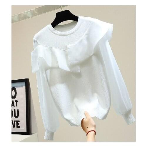 Long Sleeve Solid Color Sweater Jumper Femme Autumn Chiffon Ruffles Shirt Womens 2020 New Clothes Pullovers Lady Chic Top