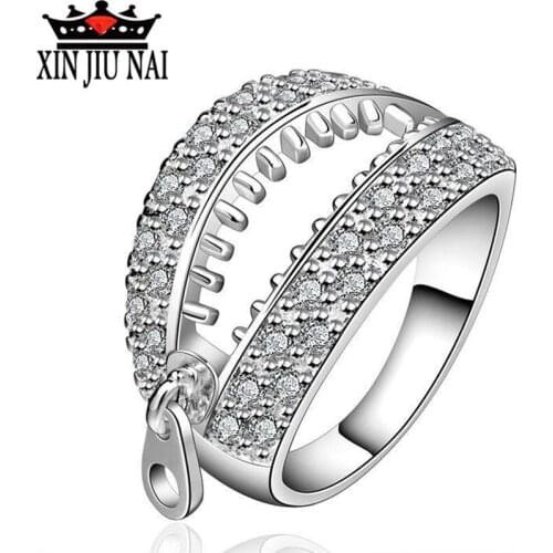 Unique design zipper creative finger ring beautiful cubic zirconia crystal lady Lady Fashion ladies party accessories