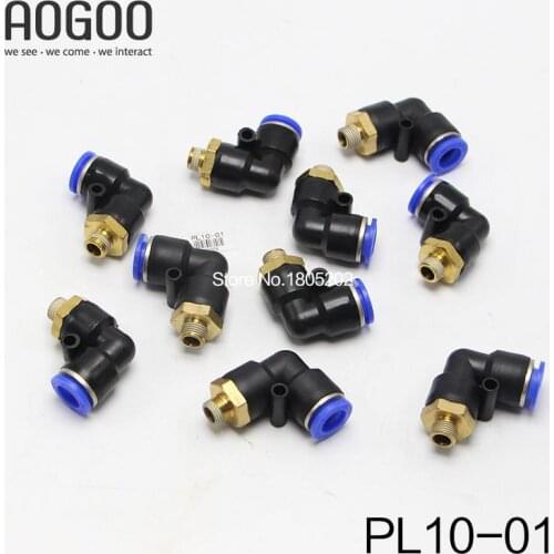 10Pcs/lot PL10-01 Pneumatic Fitting L Series 1/8" Male Thread Quick Connector to 10mm PU Tube