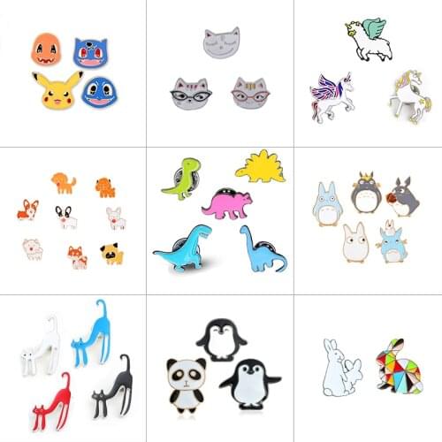 2-8pcs/set Cute Cartoon Animals Brooches Cat Rabbits Dogs Dinosaurs Enamel Pin Anime Totoro Women Jackets Badges Fashion Jewelry