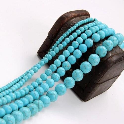4 /6/8/10/12 mm White Blue Turquoises Stone Beads Round Spacer Beads For Bracelets Jewelry Making DIY Craft Bead Material