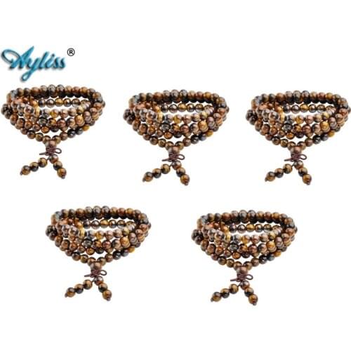 Ayliss Wholesale Natural Tiger eye Bracelets Mala Prayer Bead 108 Meditation Healing Multilayer Bracelet/Necklace 5pcs / 10pcs