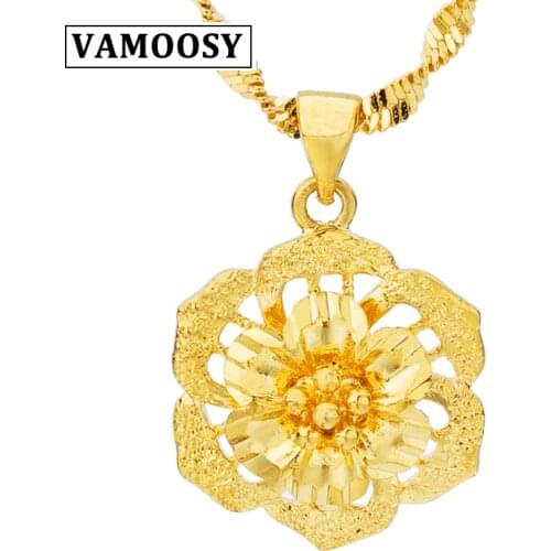 Shiny Flower Pendant Necklace Small Necklace 24K Gold Color Necklace Pendant for Women jewelry no chian BOHO for Men Women