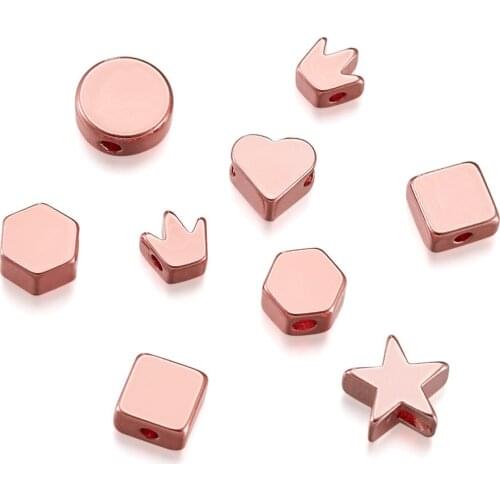 30pcs/Box Rose Gold Brass Flat Round Star Heart Shape Spacer Loose Beads for Bracelet Beading Supplies DIY Jewelry Accessories