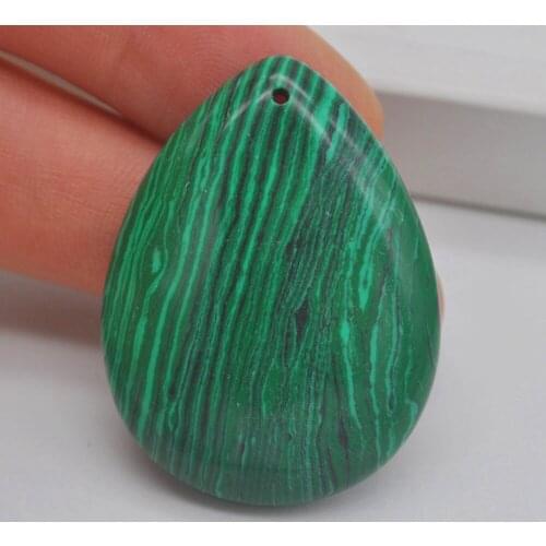 40x30MM Green Malachite Stone Bead Teardrop CAB Cabochon Hole Jewelry GEM Pendant 1PCS H149