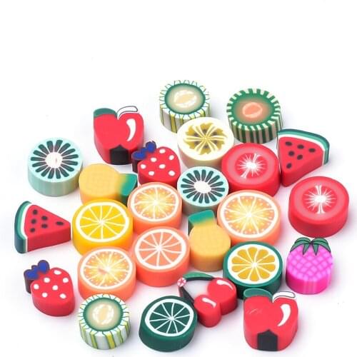 100pcs/bag Mixed Color Handmade Polymer Clay Cabochons Fruit Flower Cake Series Pendants Beads for Necklace Bracelet DIY Jewelry